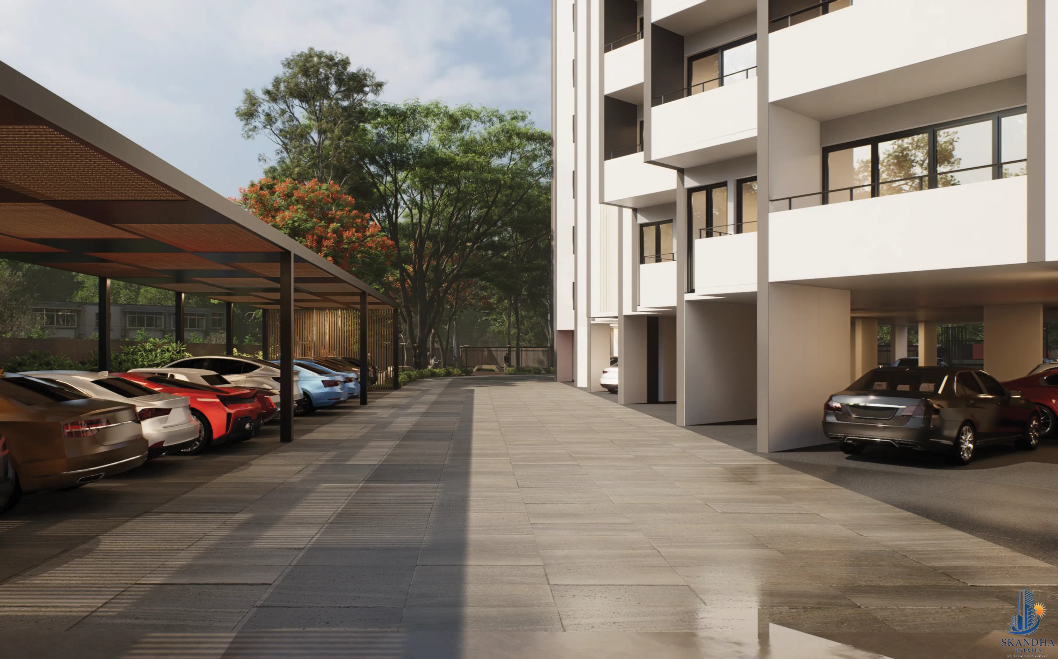 Skandha Acropolis covered parking area